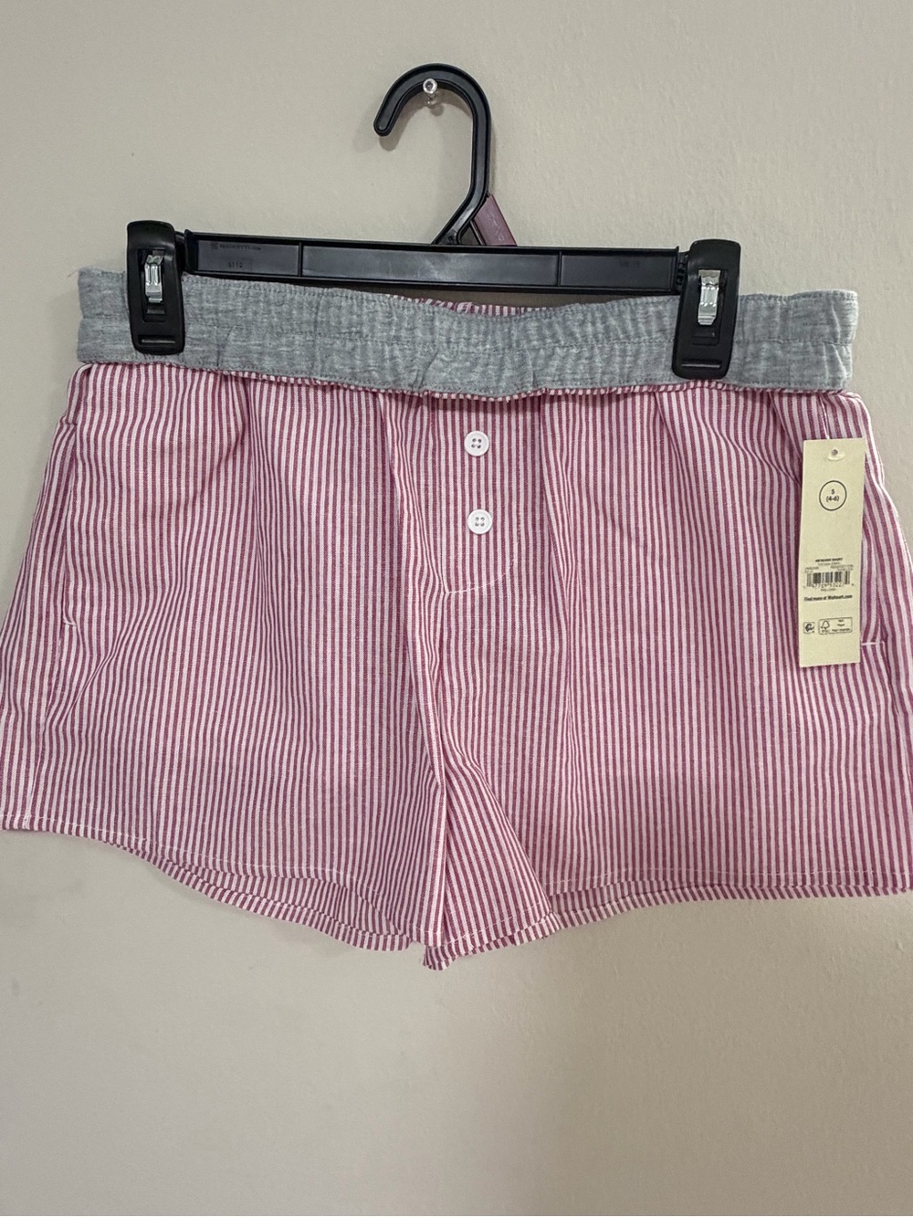 No Boundaries Pink and White Striped Lounge Shorts with Gray Waistband